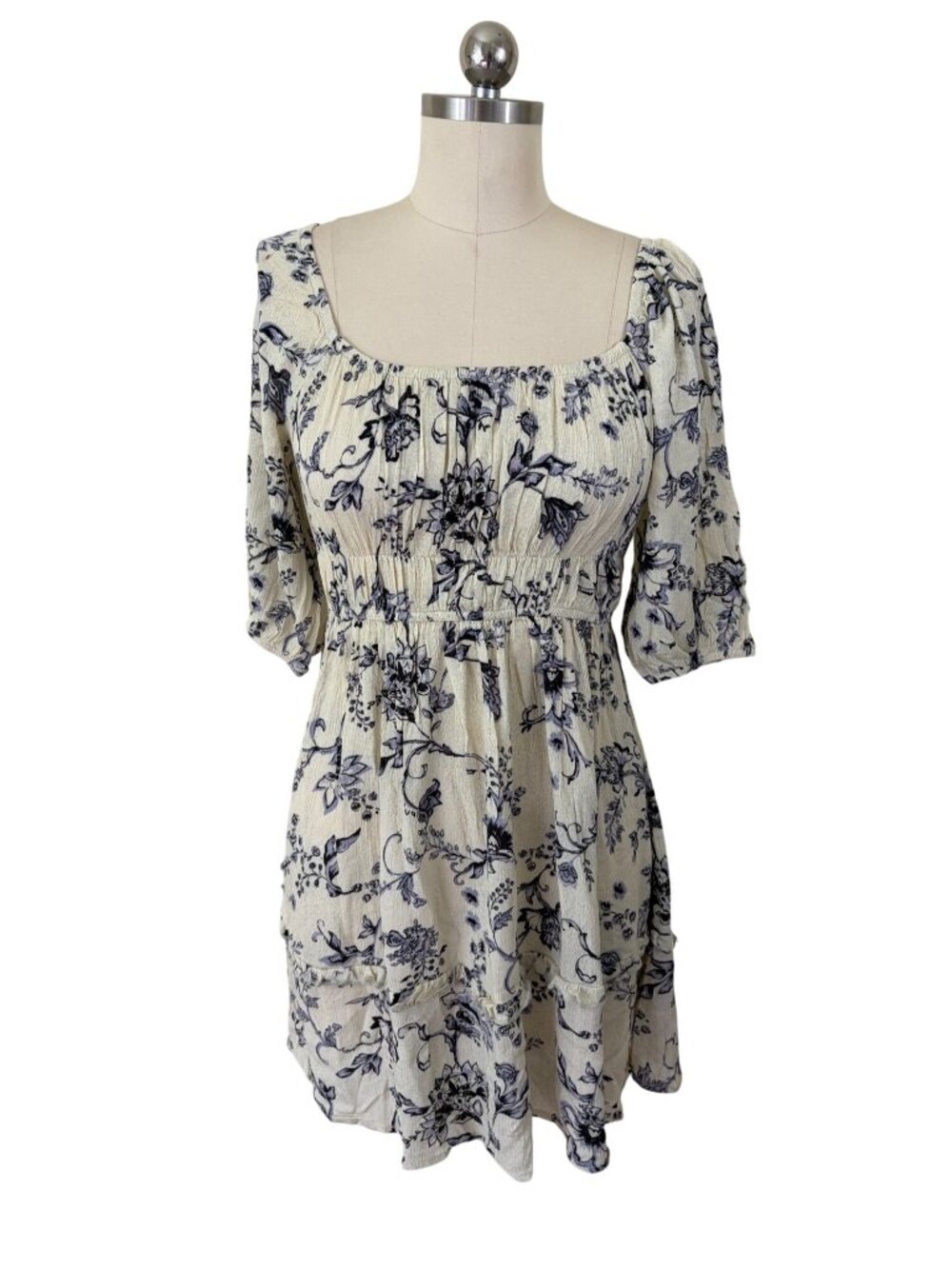 Nevena Ray Smock Tiered Milkmaid Dress Womens Small Blue Floral Cottage Boho